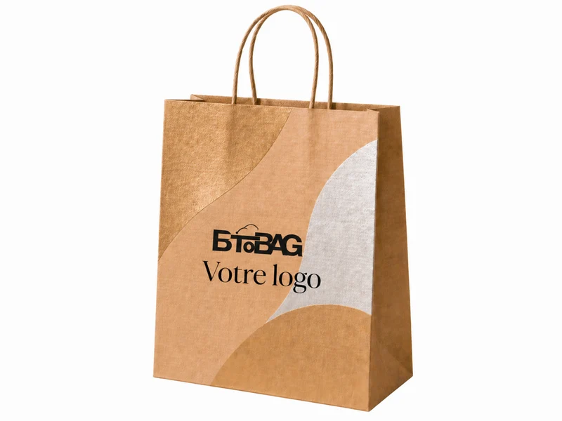 Sac kraft brun or/argent poignées torsadées