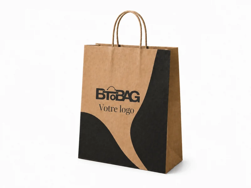Sac kraft brun noir poignées torsadées