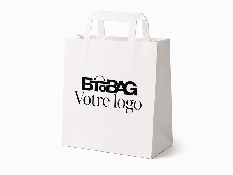 Sac take away kraft blanc poignées plates