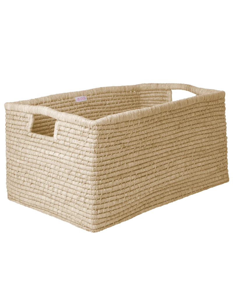 Ekstra stor Rektangulær Raffia Opbevaringskurv - Natur