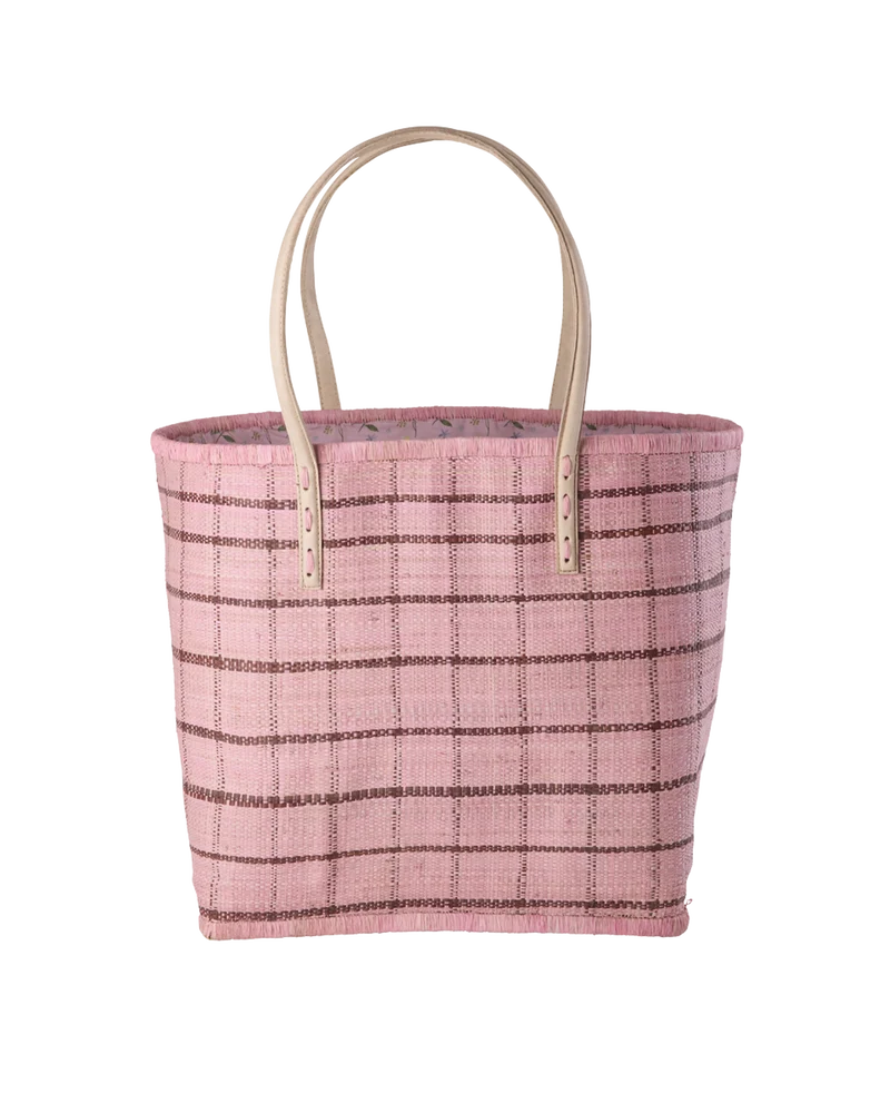 Stor Raffia Taske - Pink