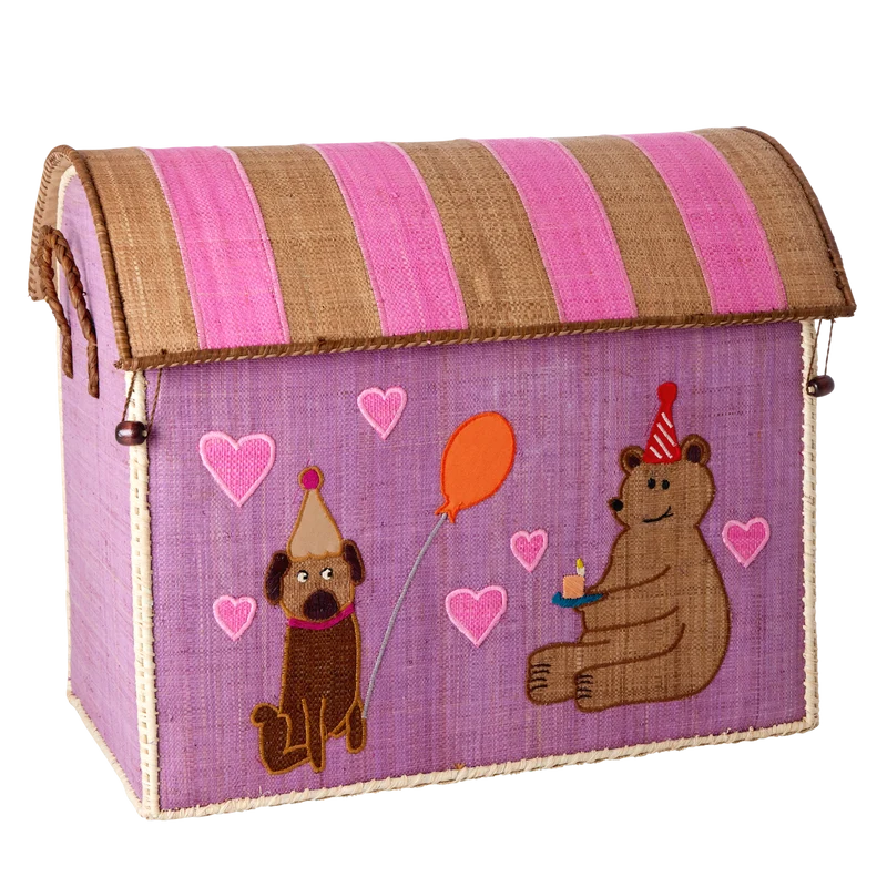 Stor Raffia Opbevaringshus - Pink - Party Animals Theme