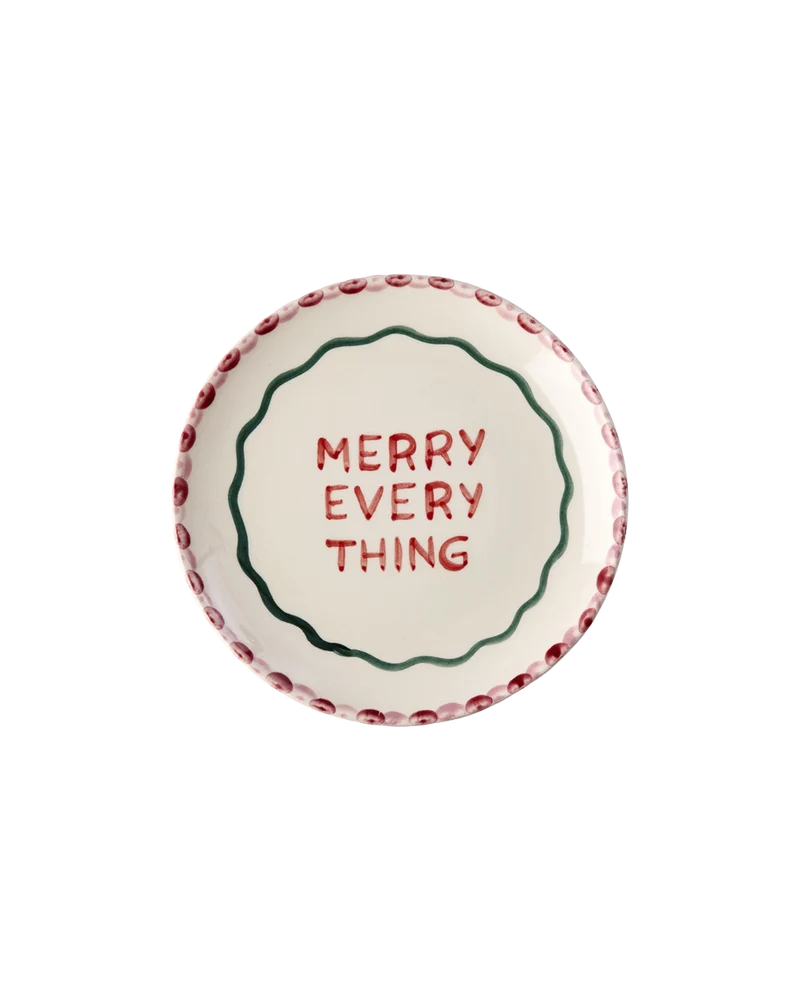 Keramik Kagetallerken - Off White - Hand-painted Merry Everything