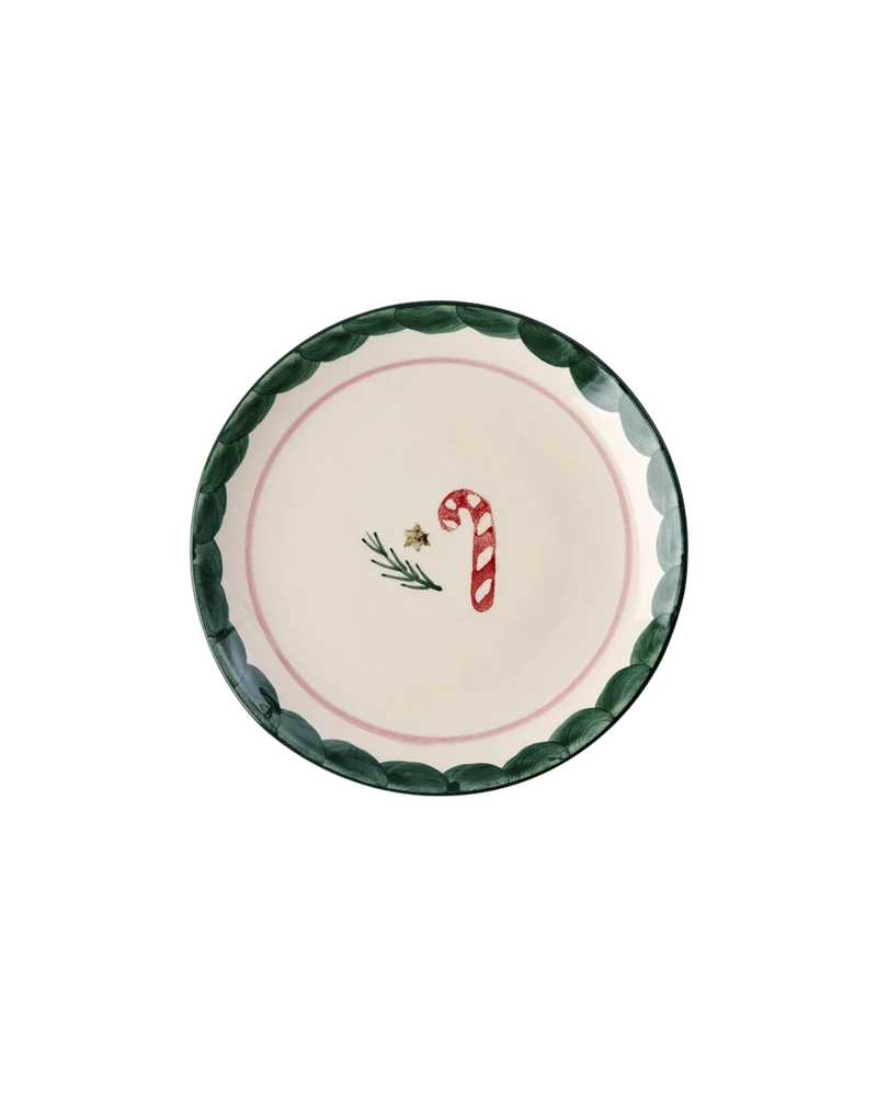 Keramik Kagetallerken - Off White - Hand-painted Candy Cane