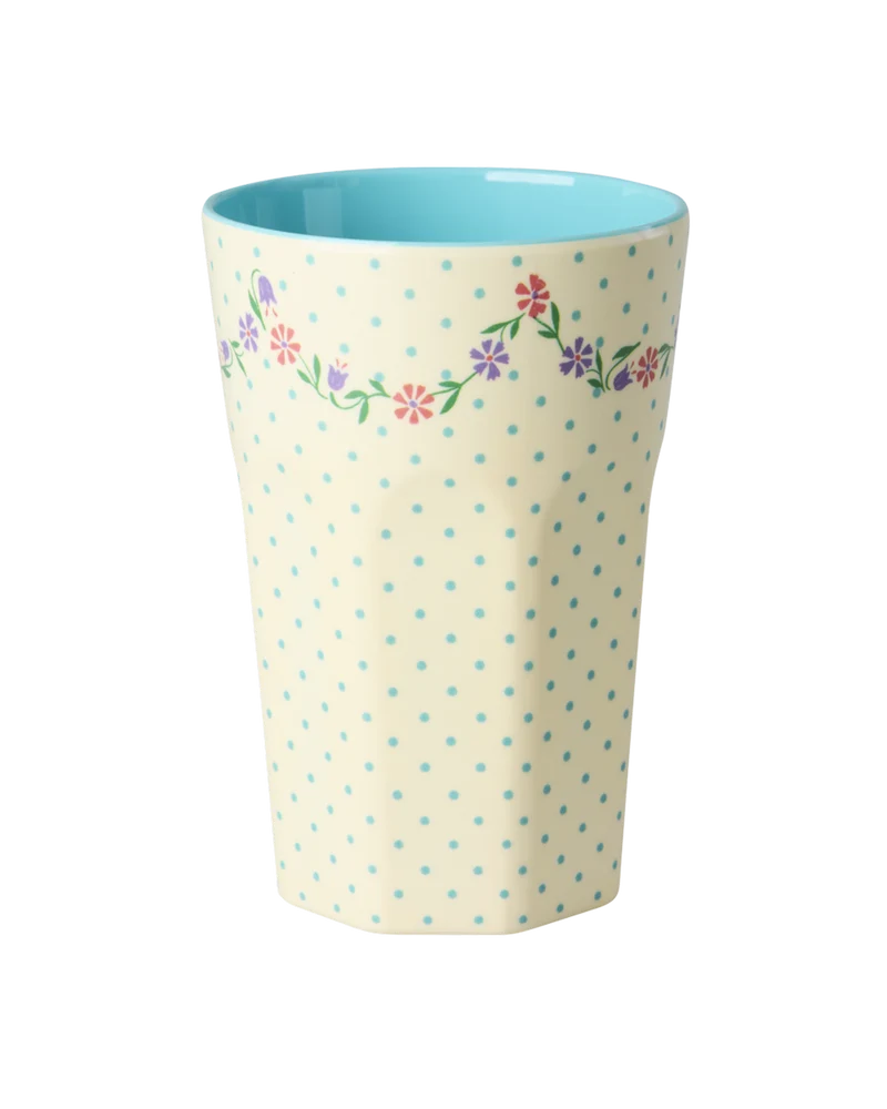 Høj kop - Creme - Dots and Flowers Print