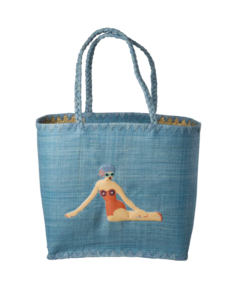 Stor Raffia Taske - Blå