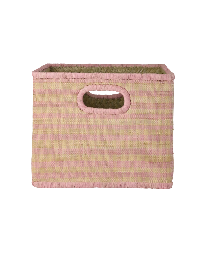 Stor Firkantet Raffia Opbevaringskurv - Pink