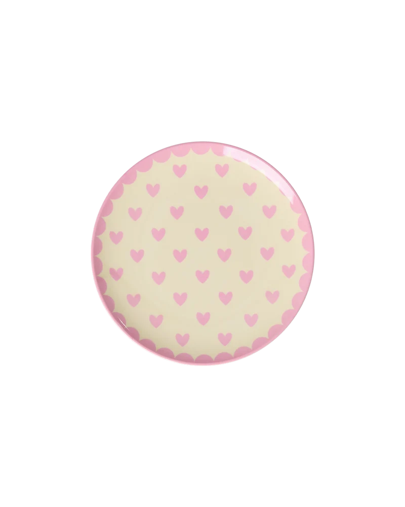 Lille Rund Kagetallerken - Mørkepink - Favorite Hearts Print