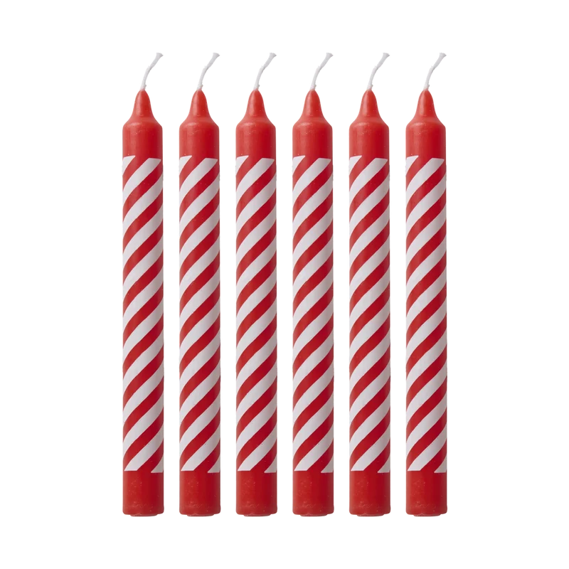 Lille Paraffinvoks Stearinlys - Rød - Candy Stripes Print