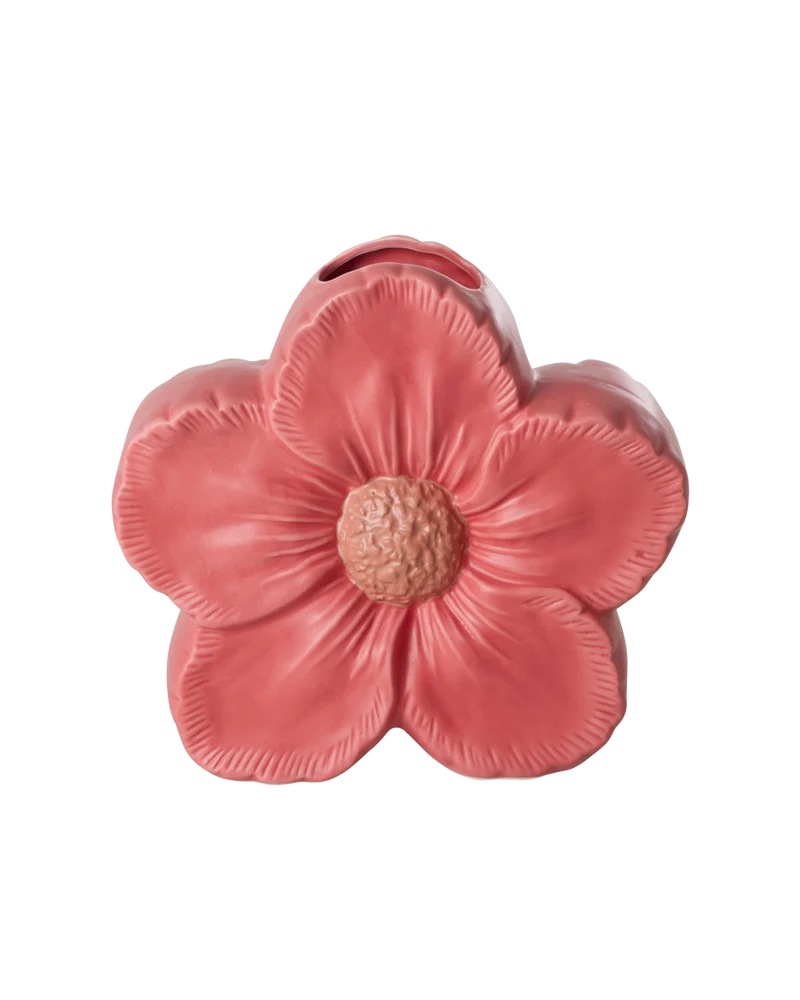 Blomst Keramik Vase - Blød hindbærrød