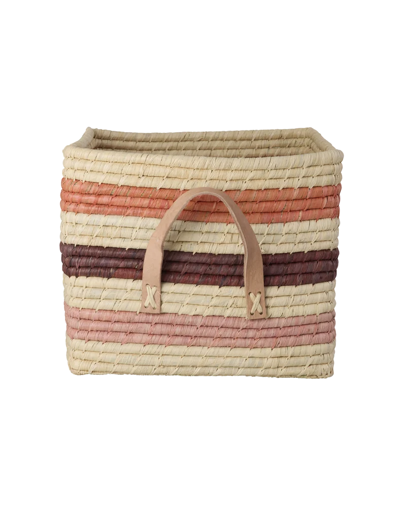 Firkantet Raffia Kurv - Rosa