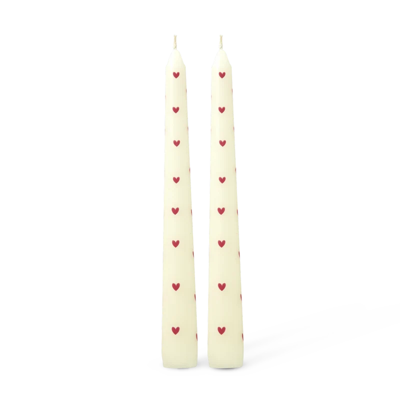 Paraffinvoks Stearinlys - Creme - Heart Print - 2-pak