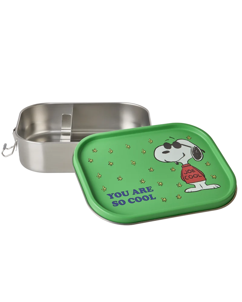 Stor Rustfri Stål Madkasse - Grøn - Snoopy Print
