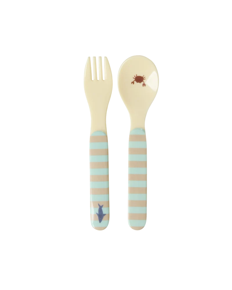 Babyske og gaffel - Blå - Ocean Print