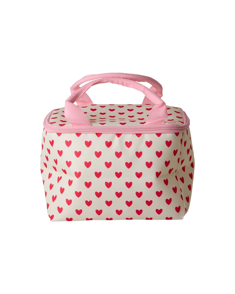 Lille Stof Køletaske - Creme - Red Hearts Print