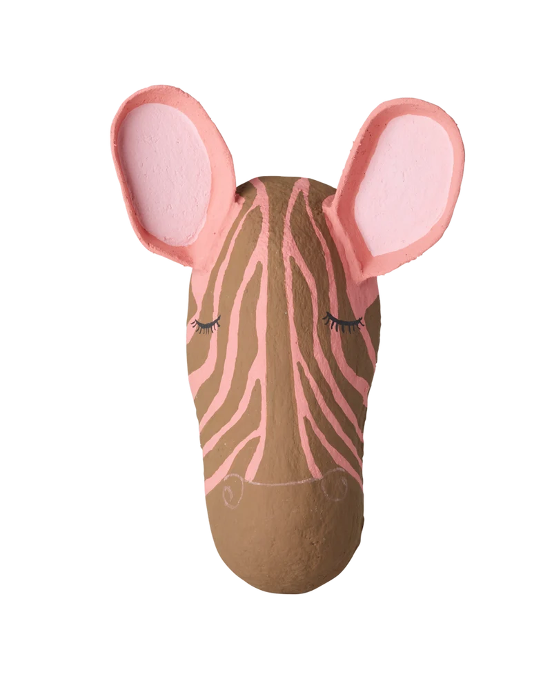 Zebra Papmaché Vægdekoration - Pink