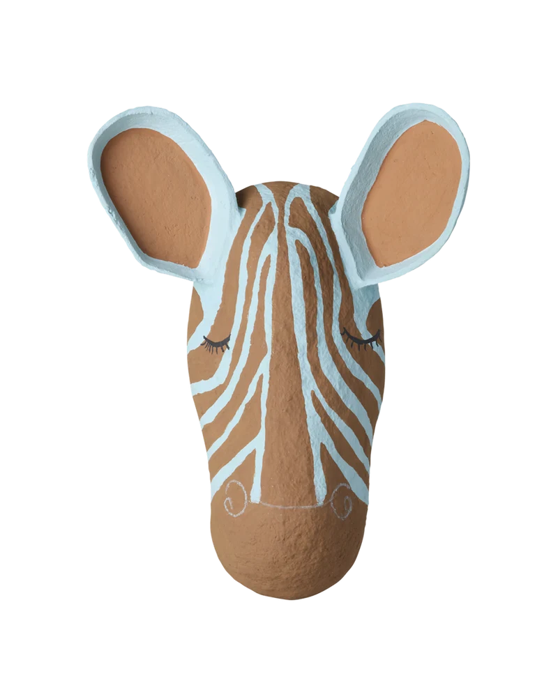 Zebra Papmaché Vægdekoration - Blå