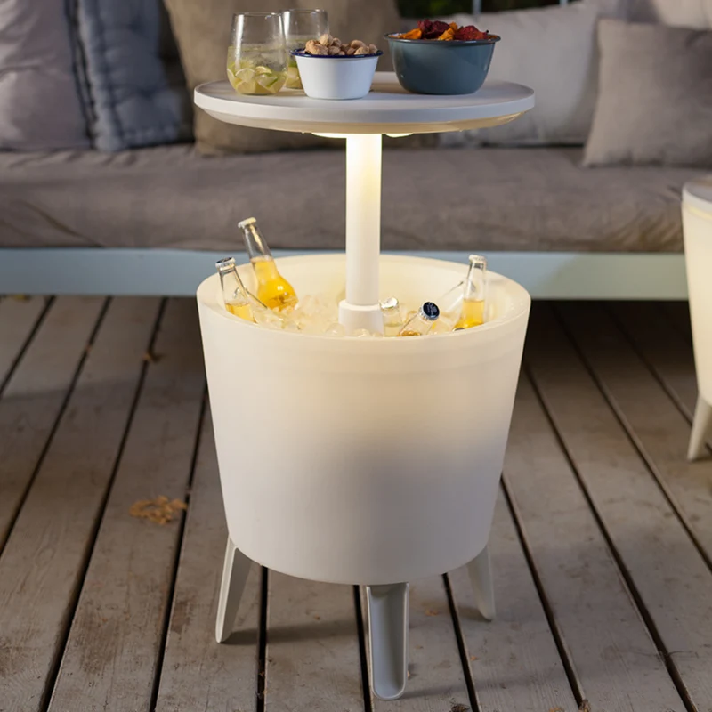 Illuminated Cool Bar, Glacière avec table rétractable, Blanc