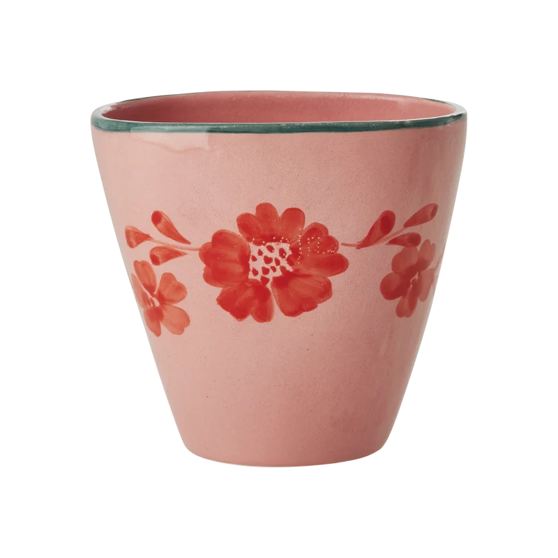Oval Keramik Kop - Pink - Hand-painted Flower Wine
