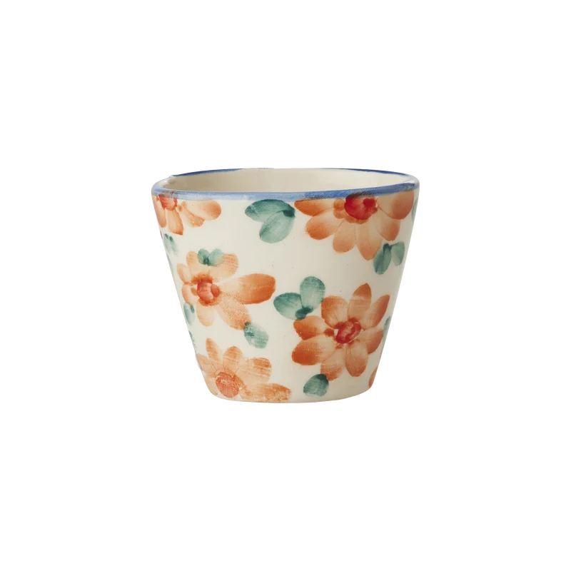 Ekstra lille Oval Keramik Espressokop - Orange - Hand-painted Flowers