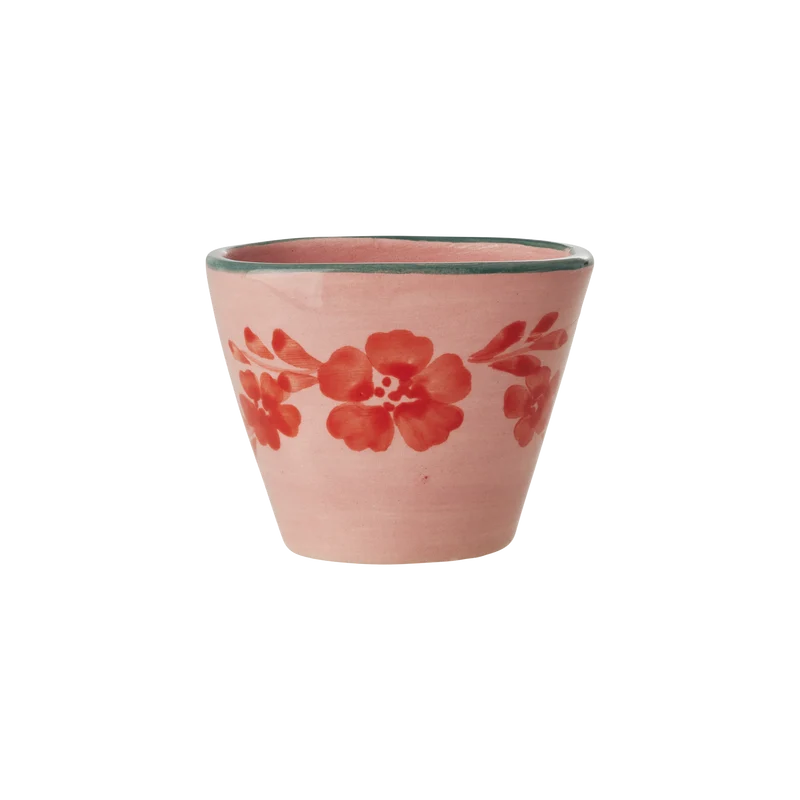 Ekstra lille Oval Keramik Espressokop - Pink - Hand-painted Flower Wine