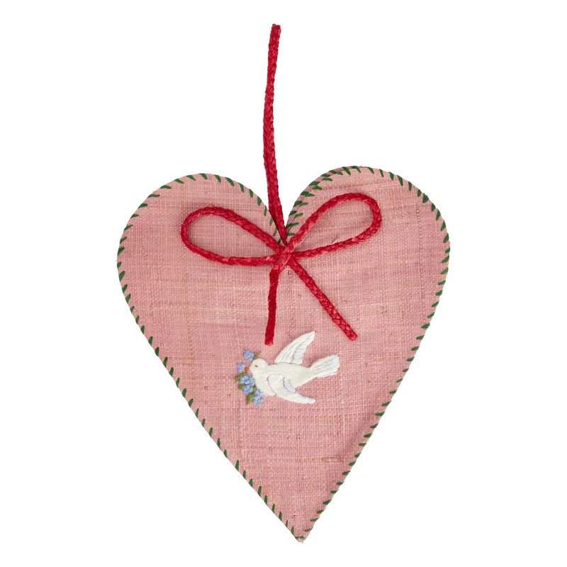 Stor Hjerte Raffia Julepynt - Pink
