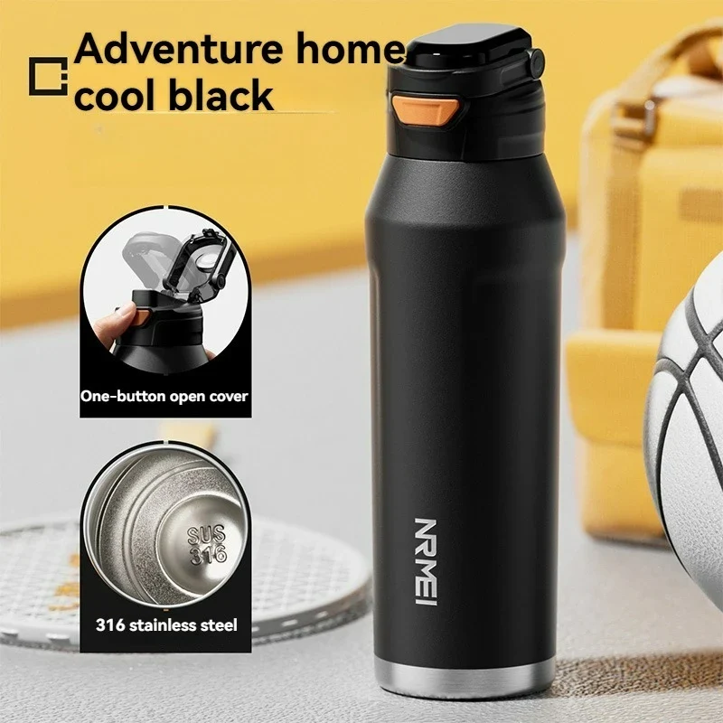 Gourde avec Paille Isotherme Inox avec Poignée 1.0l