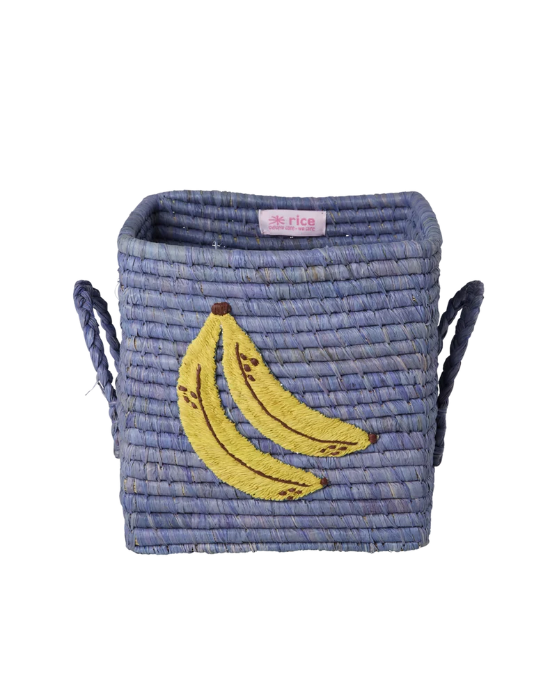 Lille Firkantet Raffia Kurv - Blå - Banana