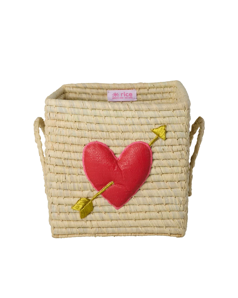 Lille Firkantet Raffia Kurv - Natur - Heart