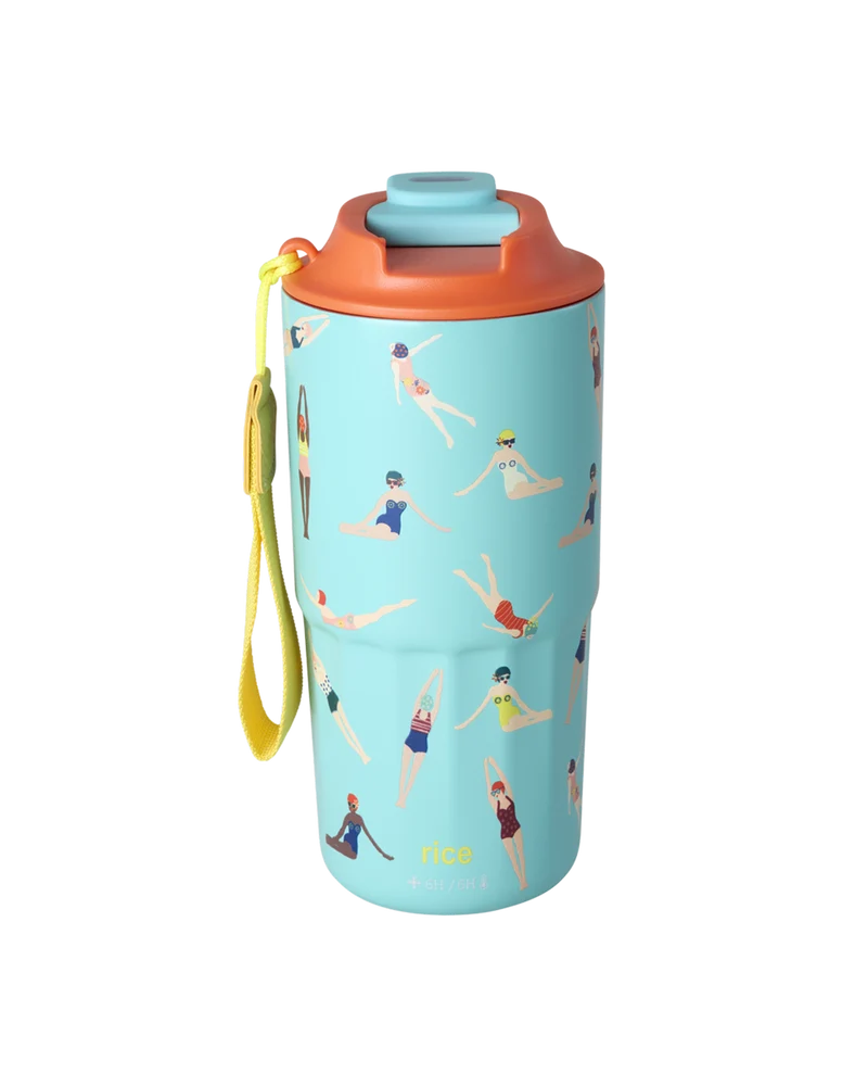 Stor Rustfri Stål Termokop - Blå - Retro Swimster Print