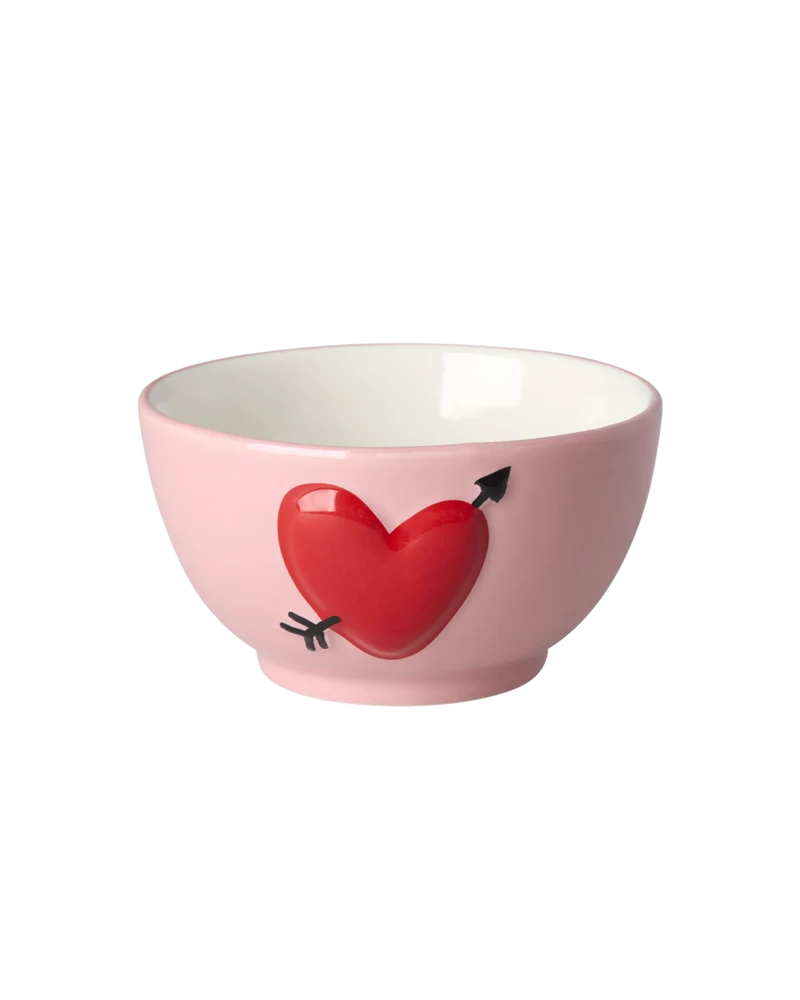 Lille Keramik Skål - Pink - Embossed Heart Design