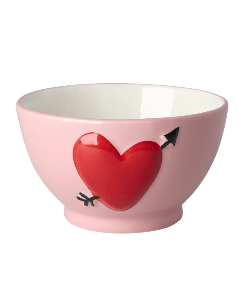Stor Keramik Skål - Pink - Embossed Heart Design