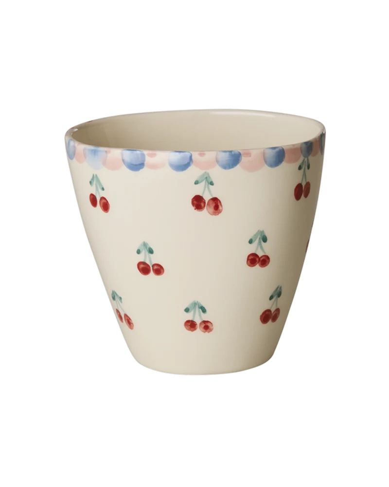 Oval Keramik Kop - Off White - Hand-painted Cherries