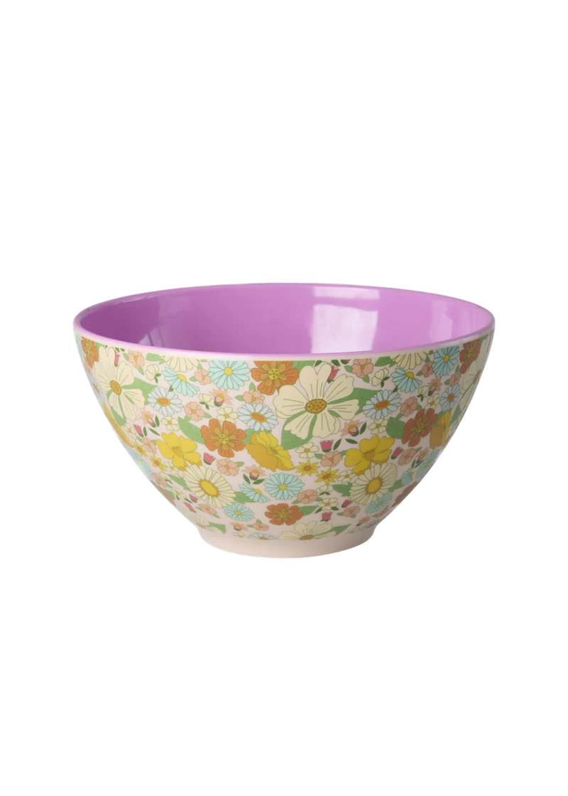 Salatskål - Mørkepink - Flower Power Print
