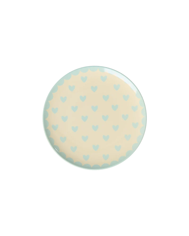 Lille Rund Kagetallerken - Mint - Favorite Hearts Print