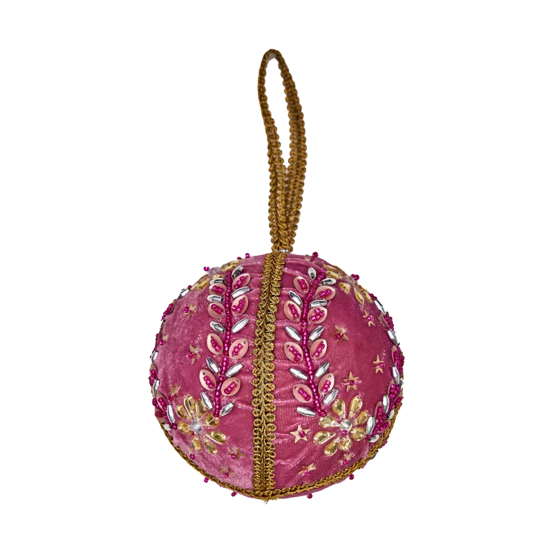 Rund Velour Julepynt - Pink