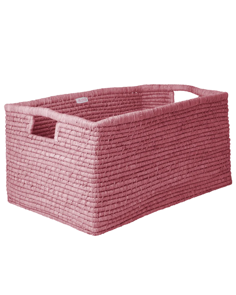 Ekstra stor Rektangulær Raffia Opbevaringskurv - Pink