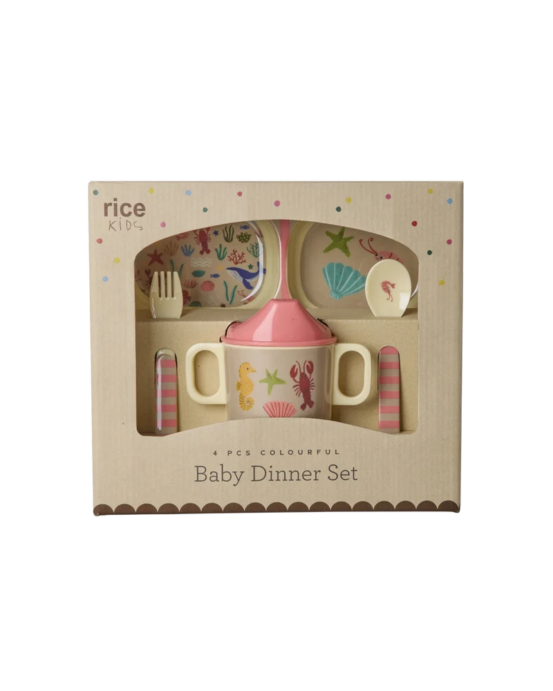 Baby spisesæt - Koral - Ocean Print - Gaveæske