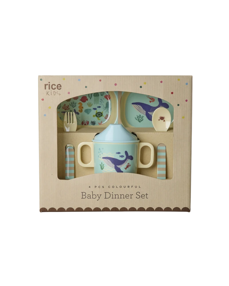 Baby spisesæt - Blå - Ocean Print - Gaveæske