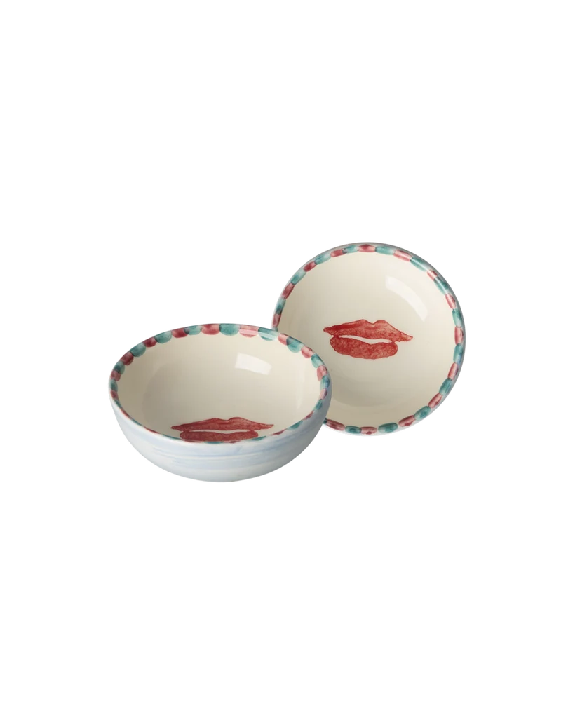 Lille Keramik Dip skål - Blå - Hand-painted Lips