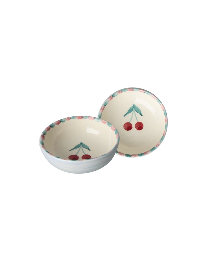 Lille Keramik Dip skål - Blå - Hand-painted Cherries