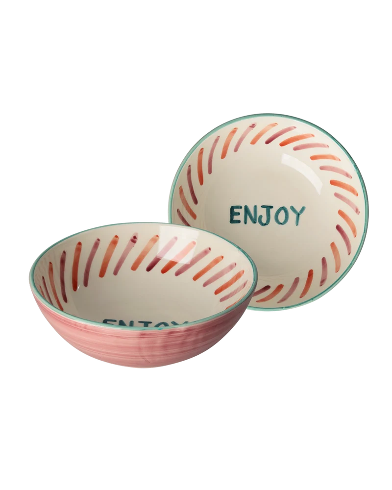 Stor Keramik Skål - Pink - Hand-painted ENJOY