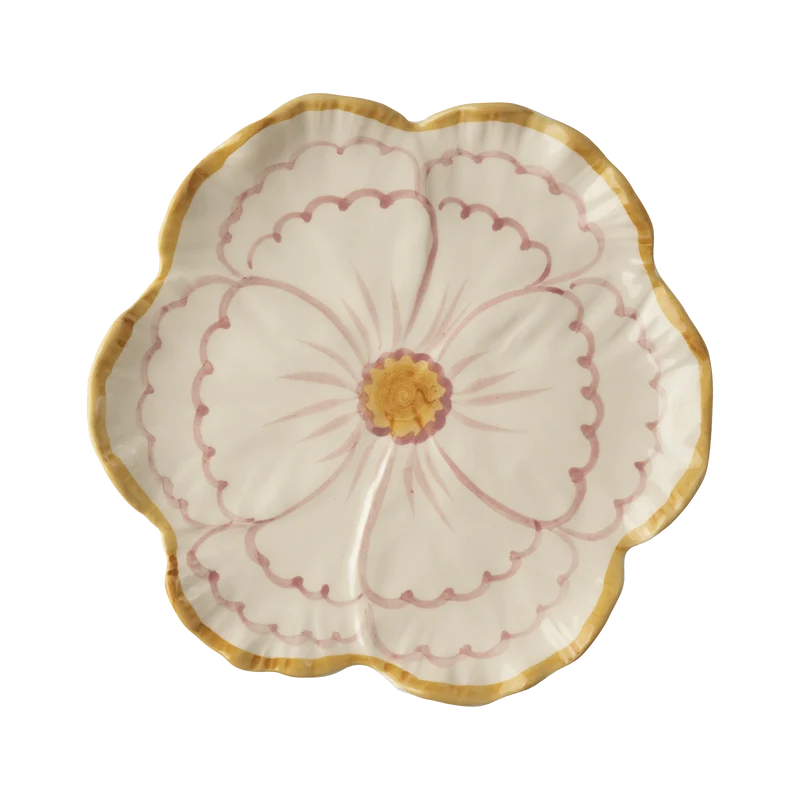 Blomst Keramik Sidetallerken - Pink - Hand-painted