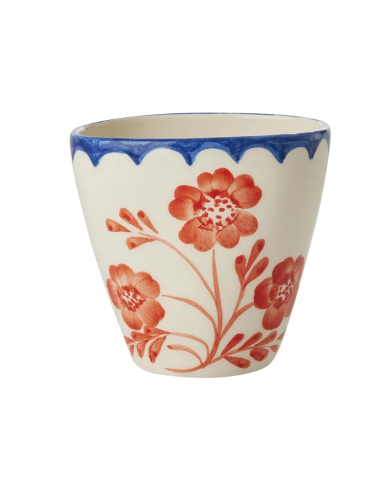 Oval Keramik Kop - Off White - Hand-painted Vintage Flower
