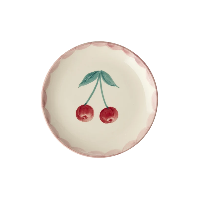 Keramik Kagetallerken - Off White - Hand-painted Cherry