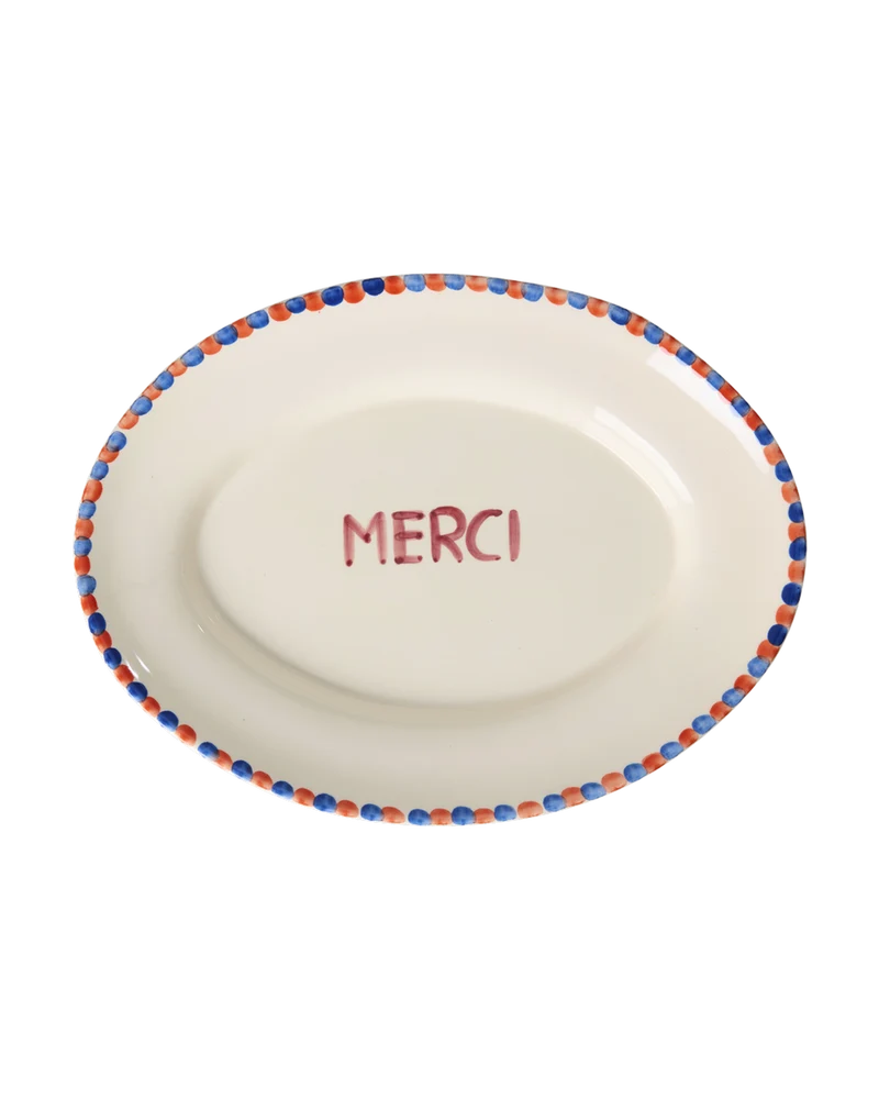 Mellem Keramik Serveringsfad - Off White - Hand-painted MERCI