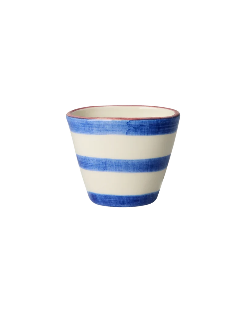 Ekstra lille Oval Keramik Espressokop - Blå - Hand-painted Stripes