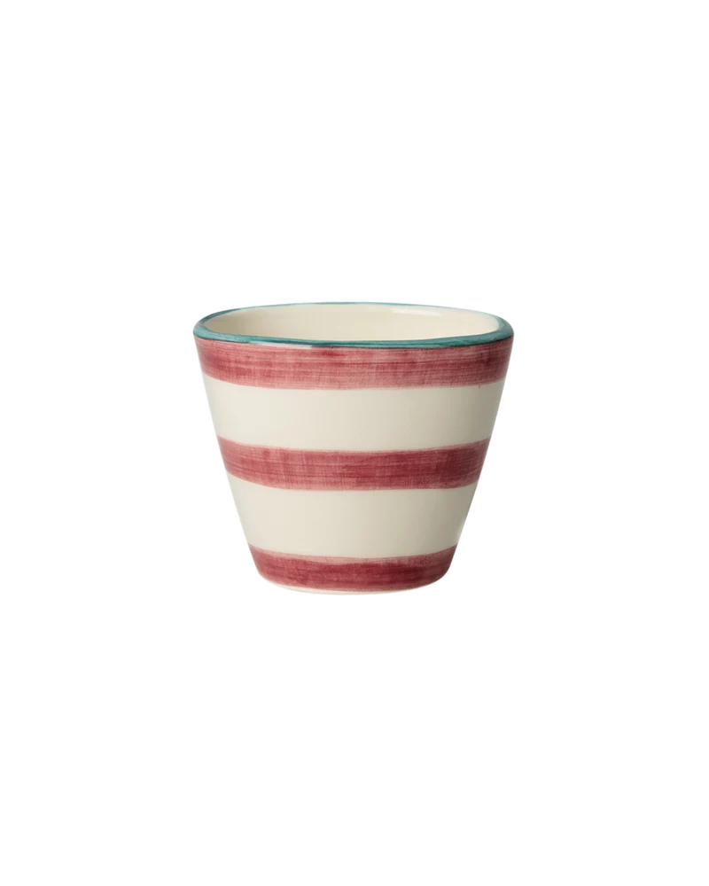 Ekstra lille Oval Keramik Espressokop - Pink - Hand-painted Stripes