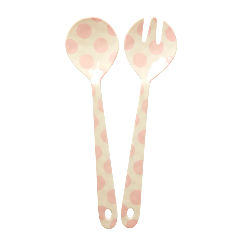 Salatbestik - Lyserød - Pink Dots Print