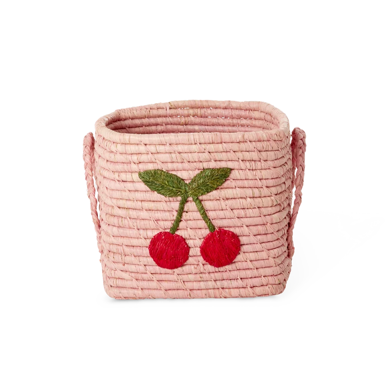 Lille Firkantet Raffia Kurv - Pink - Big Cherry Design